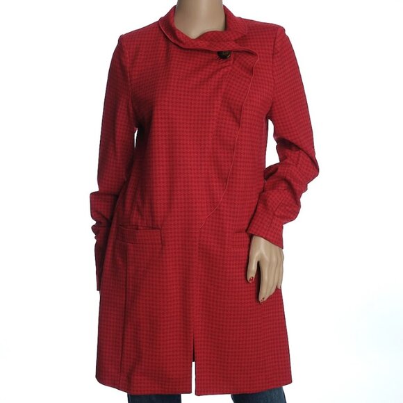 CAbi 3546 Red Houndstooth Ruffle Celebration Jacket Coat M - Picture 2 of 13